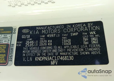 2018 Kia Sportage Ex из США, поврежденный, VIN KNDPN3AC1J7468130